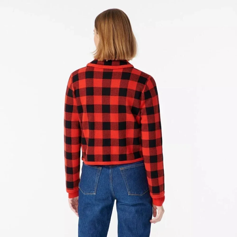J. Crew Size Unknown Red & Black Buffalo Check / Plaid Double Breasted Cardigan